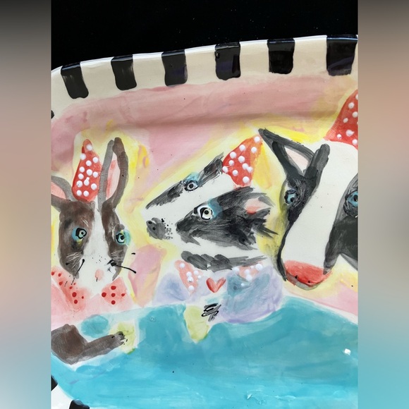 Bunny’s Tea Party “Handmade Ceramic 8 Sided Platter 13”x10” - Picture 6 of 11
